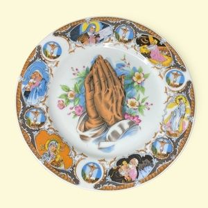 Rare Vintage Religious Decorative Jesus, Mary Praying Hands Porcelain Plate